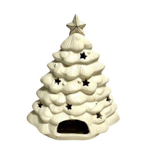 Ceramic Christmas Tree Tea Light Candle Holder With Star Cutouts - Picture 4 of 11